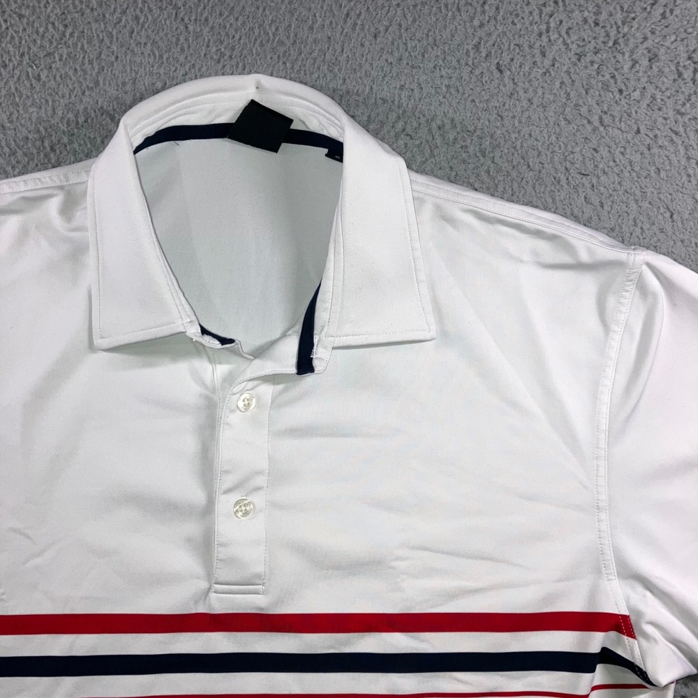 Dunning Golf Polo Shirt Mens XL White Striped Preppy Performance S/S Classic